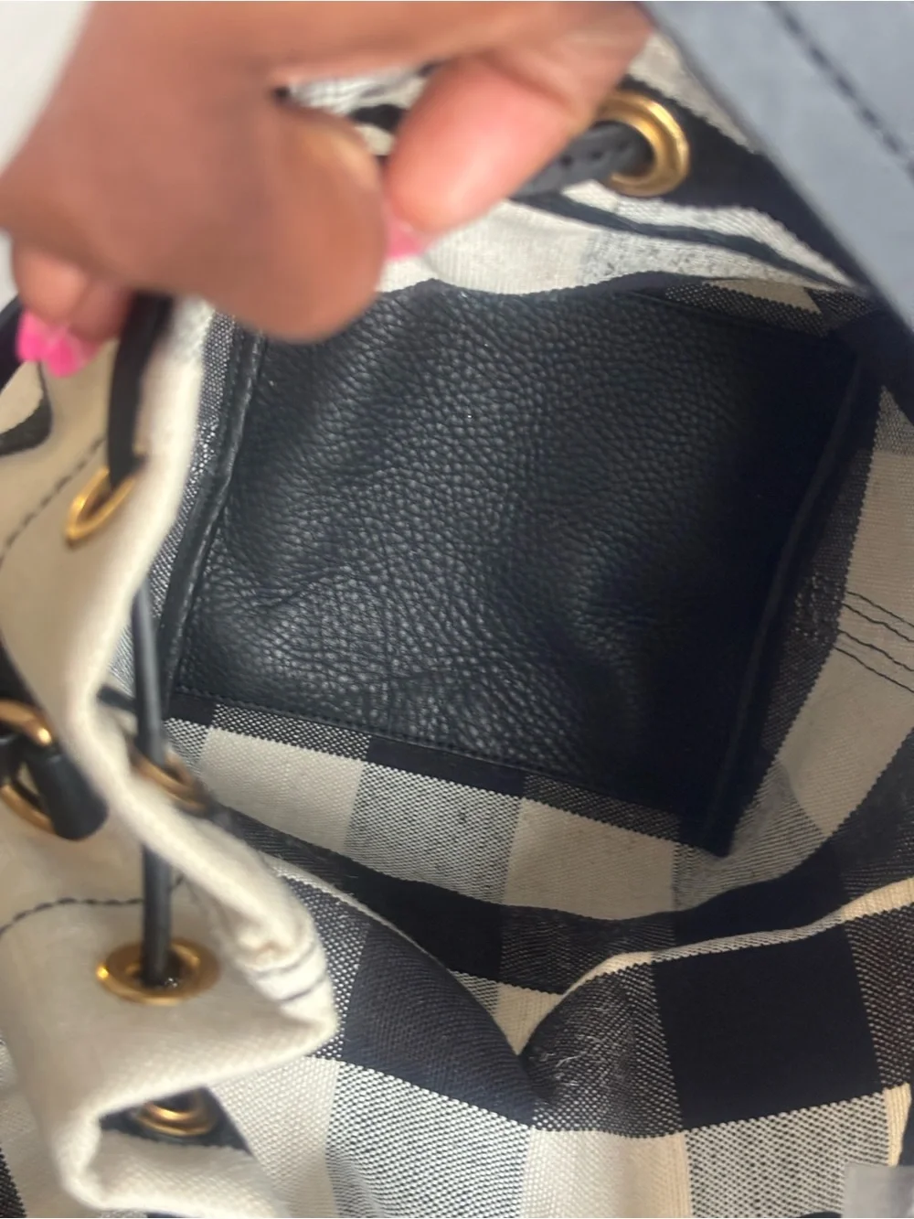 Burberry Black and Cream Check Bucket Crossbody with Pouch